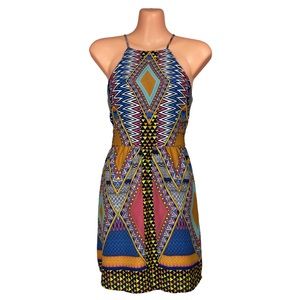 Gianni Bini Aztec A-line Halter Neck Spaghetti Strap Sleeveless Mini Sundress XS